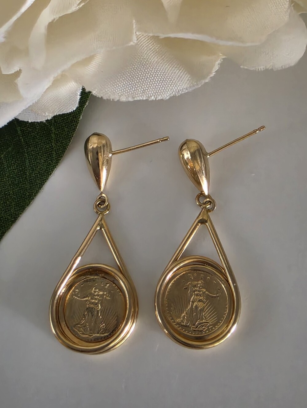 Walking Liberty Miniature Coin 14k Gold Earrings